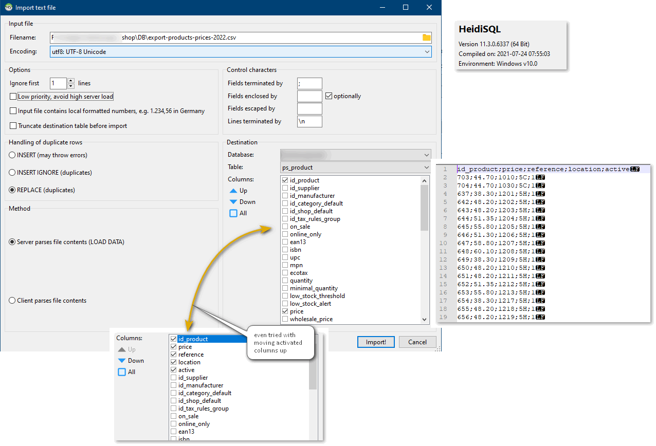 Import Csv File Update Only Certain Columns